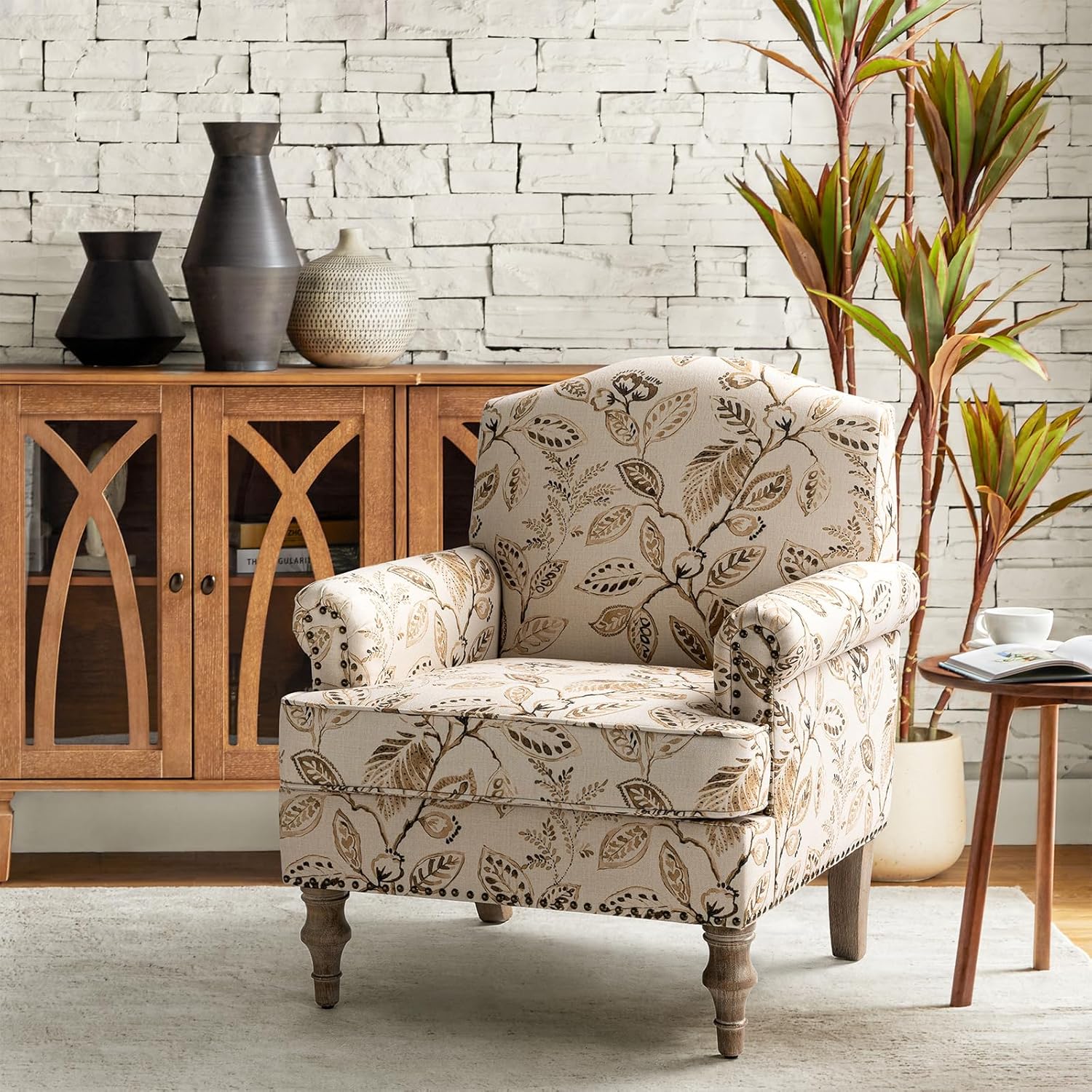 Woodworking Veneer - # Sillón Tapizado Floral con Patas